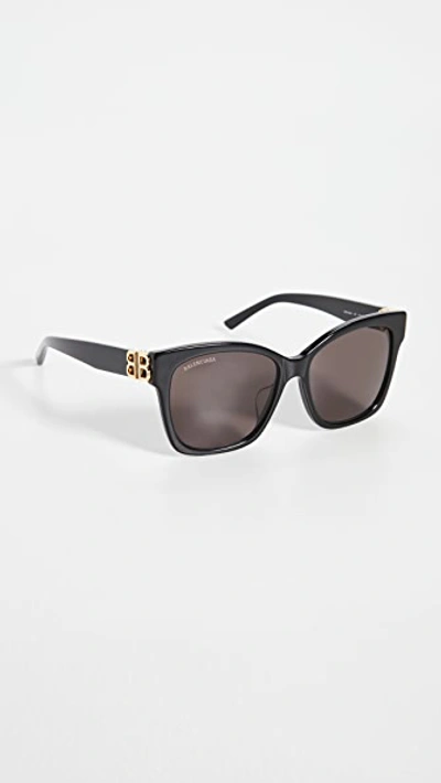 Shop Balenciaga Dynasty Vintage Square Sunglasses In Shiny Black