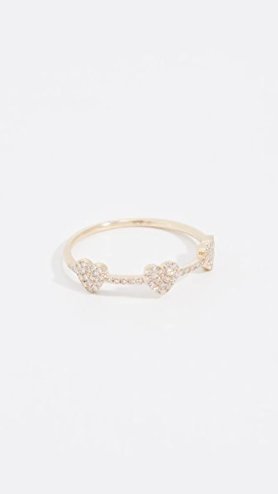 Shop Ef Collection 14k Diamond Triple Mini Heart Stack Ring In Yellow Gold/diamond