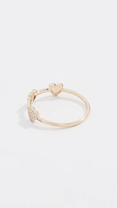 Shop Ef Collection 14k Diamond Triple Mini Heart Stack Ring In Yellow Gold/diamond