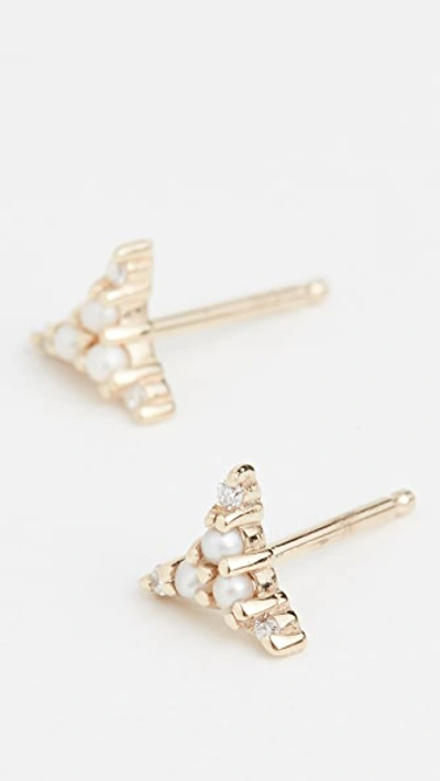 Shop Jennie Kwon Designs 14k Pearl Diamond Triad Studs In Yellow Gold