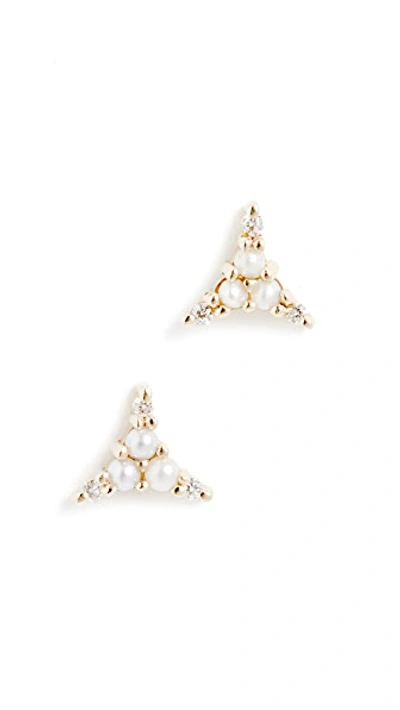 Shop Jennie Kwon Designs 14k Pearl Diamond Triad Studs In Yellow Gold