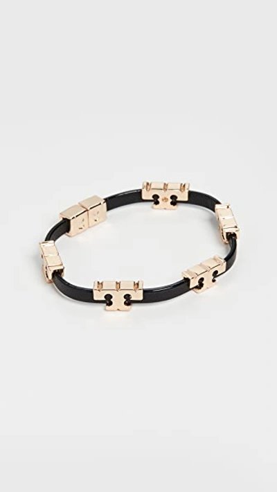 Shop Tory Burch Serif-t Stackable Bracelet In Tory Gold/black/black