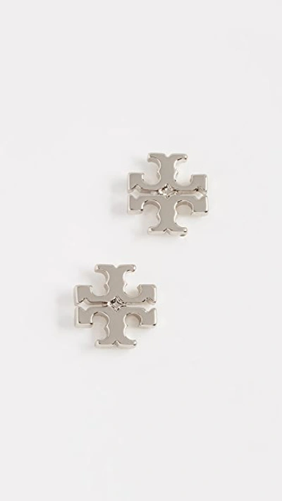 Shop Tory Burch Logo Stud Earrings In Tory Silver