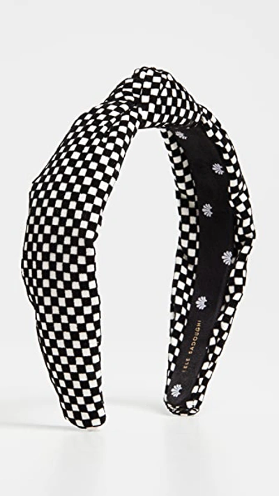Shop Lele Sadoughi Checkered Slim Knotted Headband In Black & White