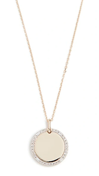 Shop Adina Reyter 14k Round Pavé + Baguette Dog Tag Necklace In Yellow