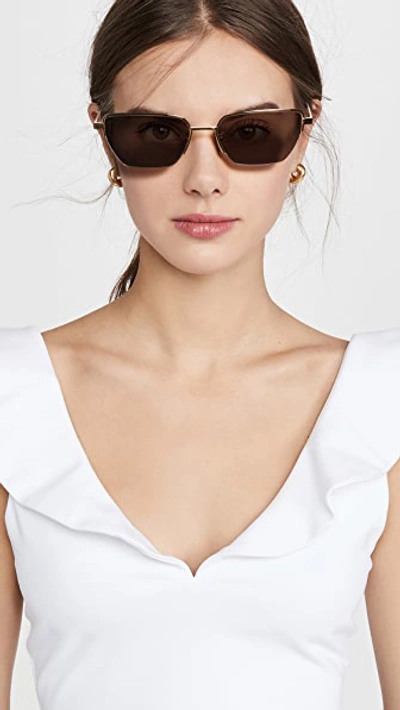 Shop Bottega Veneta Narrow Metal Cat Eye Sunglasses In Gold-gold-grey