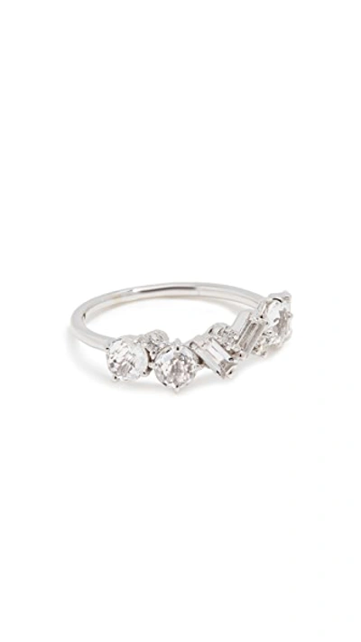 Shop Kalan By Suzanne Kalan White Topaz And Diamond Cluster Ring In White Gold/white Topaz