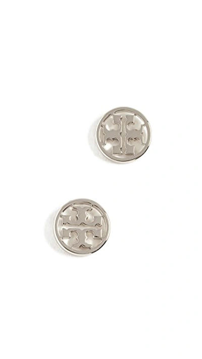 Shop Tory Burch Logo Circle Stud Earrings In Tory Silver