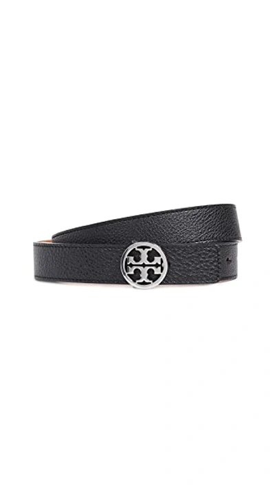 Shop Tory Burch 1" Miller Reversible Belt In Black/silver