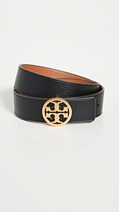 Shop Tory Burch 1.5" Miller Reversible Belt In Black/new Cuoio/gold