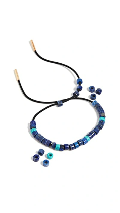 Shop Adina Reyter Turquoise & Lapis Leather Bracelet Set In Turquoise/lapis