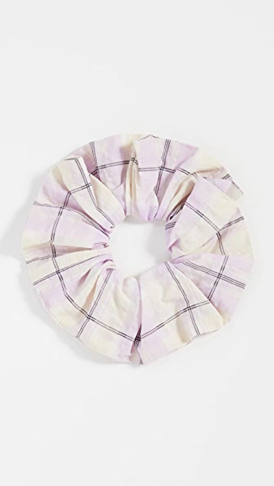 Shop Ganni Seersucker Check Scrunchie In Orchid Bloom