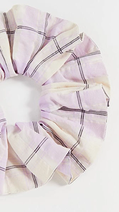 Shop Ganni Seersucker Check Scrunchie In Orchid Bloom