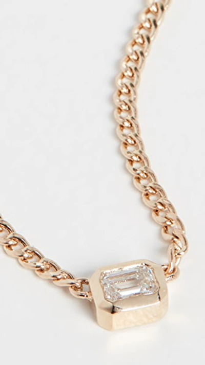14k Gold Bezel Emerald Cut Diamond Necklace