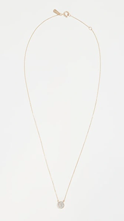 14k Gold Solid Pave Disc Necklace