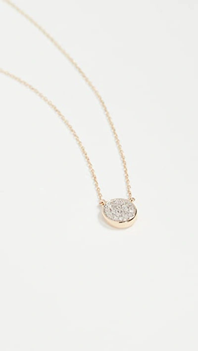 14k Gold Solid Pave Disc Necklace