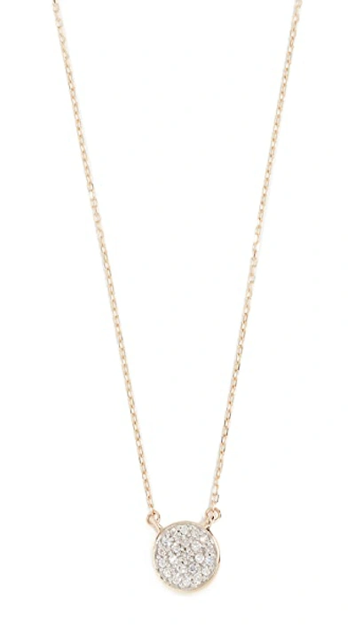 14k Gold Solid Pave Disc Necklace