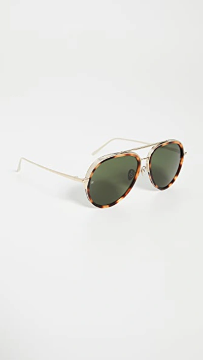 Shop Linda Farrow Luxe Abel Sunglasses In T-shell/light Gold/solid Green