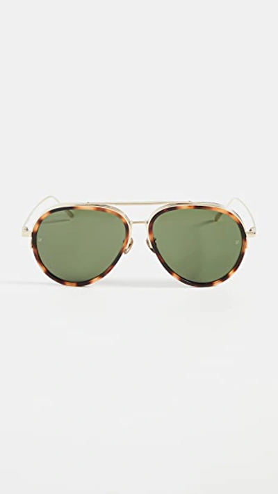 Shop Linda Farrow Luxe Abel Sunglasses In T-shell/light Gold/solid Green