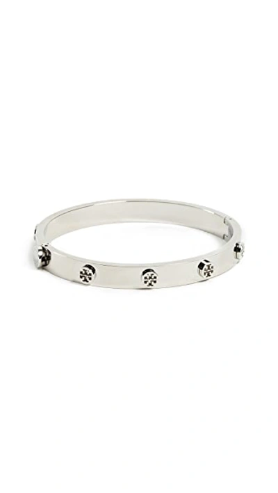 Shop Tory Burch Logo Stud Hinge Bracelet In Tory Silver