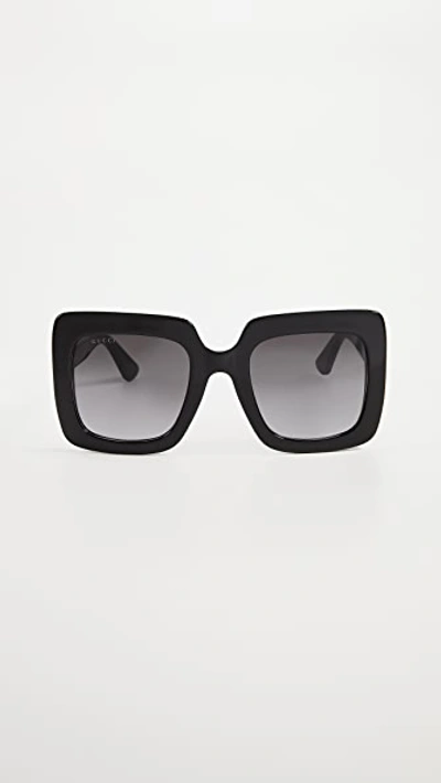 Shop Gucci Gg Square Oversized Sunglasses In Black/gradient Grey