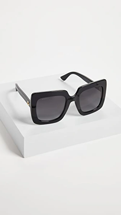 Shop Gucci Gg Square Oversized Sunglasses In Black/gradient Grey