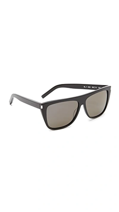 Shop Saint Laurent Sl 1 Mineral Glass Sunglasses In Black/smoke