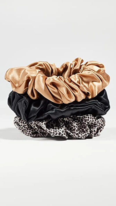 Shop Slip Scrunchies Large Set Of 3 In Gold/blk/leopard