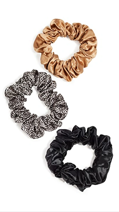 Shop Slip Scrunchies Large Set Of 3 In Gold/blk/leopard