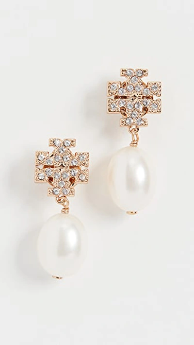 Shop Tory Burch Kira Pave Pearl Drop Earrings In Tory Gold/pearl