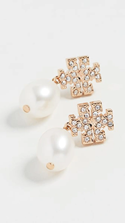 Shop Tory Burch Kira Pave Pearl Drop Earrings In Tory Gold/pearl