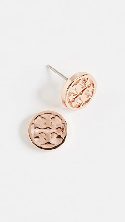 Shop Tory Burch Logo Circle Stud Earrings In Rose Gold