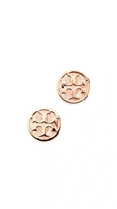 Shop Tory Burch Logo Circle Stud Earrings In Rose Gold