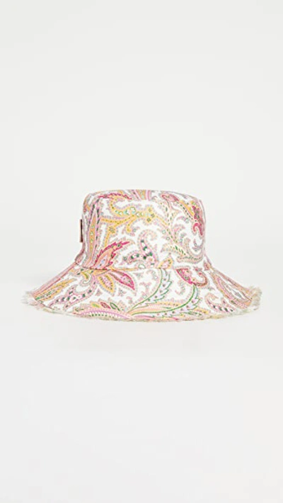 Shop Zimmermann Reversible Frayed Bucket Hat In Ivory Paisley