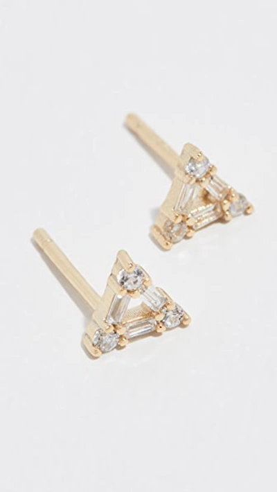 Shop Shashi Trilogy Stud Earrings In Yellow Gold/clear