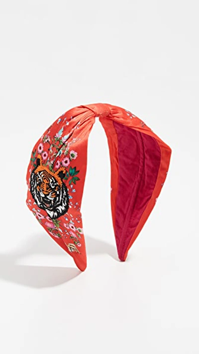 Shop Namjosh Tiger Embroidered Headband In Red