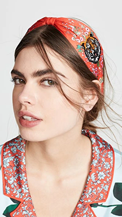 Shop Namjosh Tiger Embroidered Headband In Red