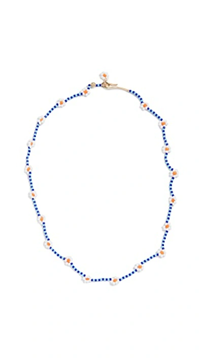 Shop Roxanne Assoulin Daisy Beaded Necklace In Blue/white