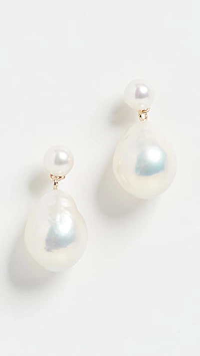 Shop Mizuki Small Pearl Drop Earrings In Gold