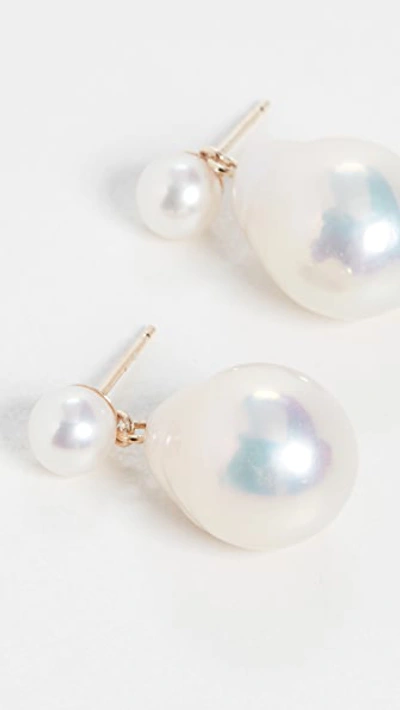 Shop Mizuki Small Pearl Drop Earrings In Gold