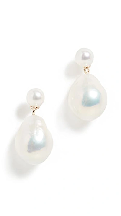 Shop Mizuki Small Pearl Drop Earrings In Gold