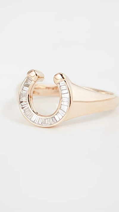 Shop Adina Reyter 14k Baguette Horseshoe Signet Ring In Yellow