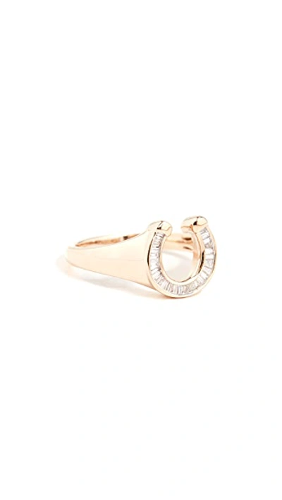 Shop Adina Reyter 14k Baguette Horseshoe Signet Ring In Yellow