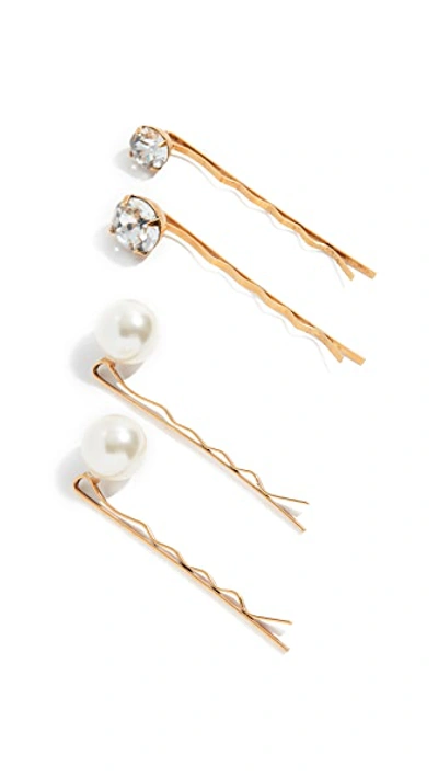 Shop Jennifer Behr Gigi Bobby Pins Set Of 4 In Crystal Antique Gold