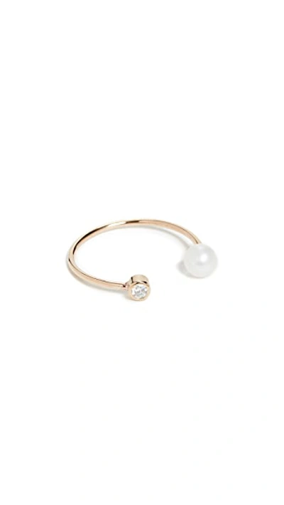 Shop Zoë Chicco 14k Pearl & Diamond Bezel Open Ring