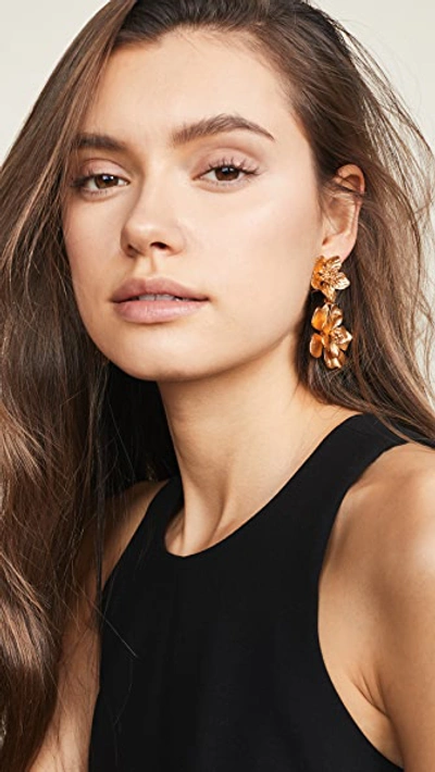 Shop Oscar De La Renta Classic Flower Drop Earrings In Gold