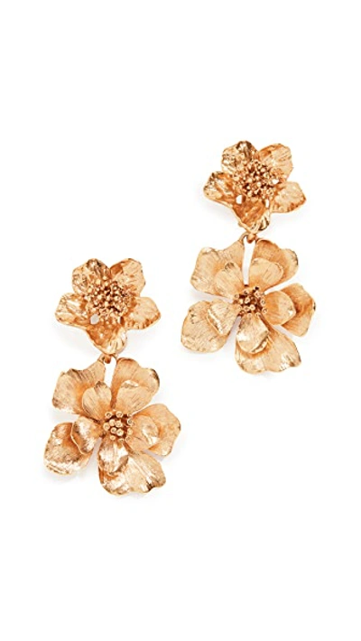 Shop Oscar De La Renta Classic Flower Drop Earrings In Gold