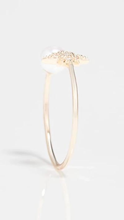 Shop Mizuki Pearl And Diamond Star Ring In Gold
