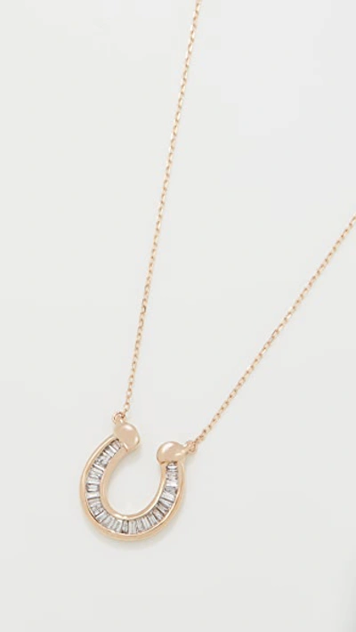 Shop Adina Reyter Baguette Horseshoe Necklace In Yellow Gold