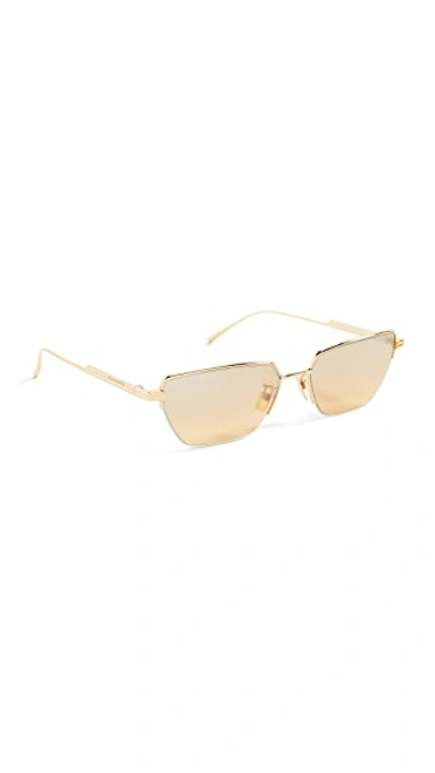 Shop Bottega Veneta Narrow Metal Cat Eye Sunglasses In Gold-gold-brown